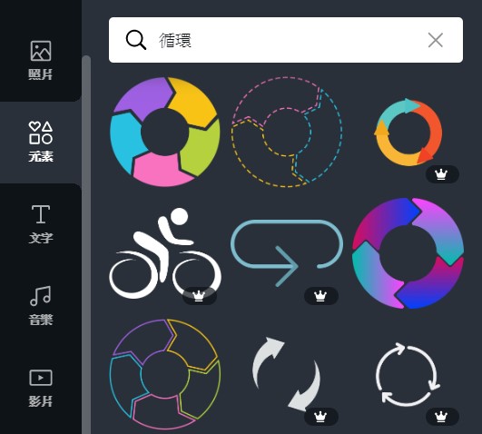 Canva edit tools element search keyword:cycle